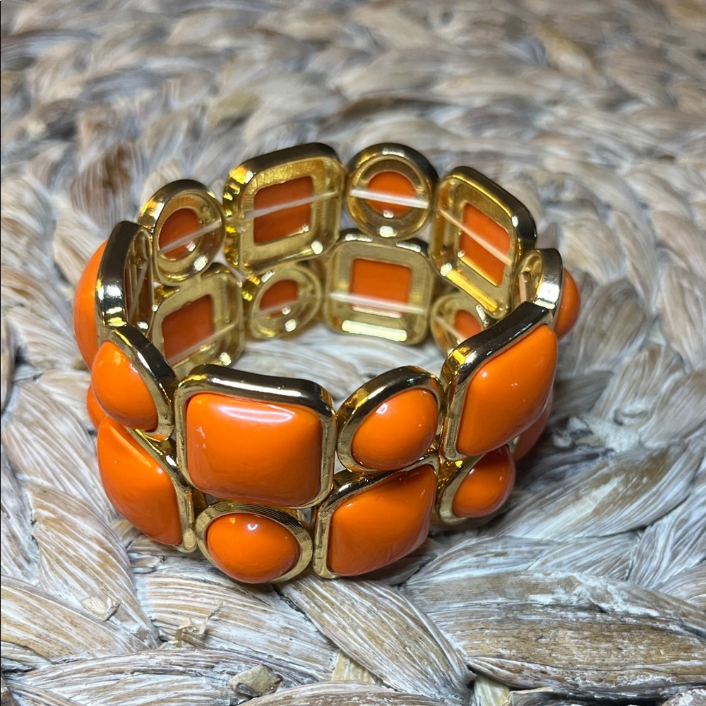 Orange and Gold Tone‎ Geometric Stretch Bracelet